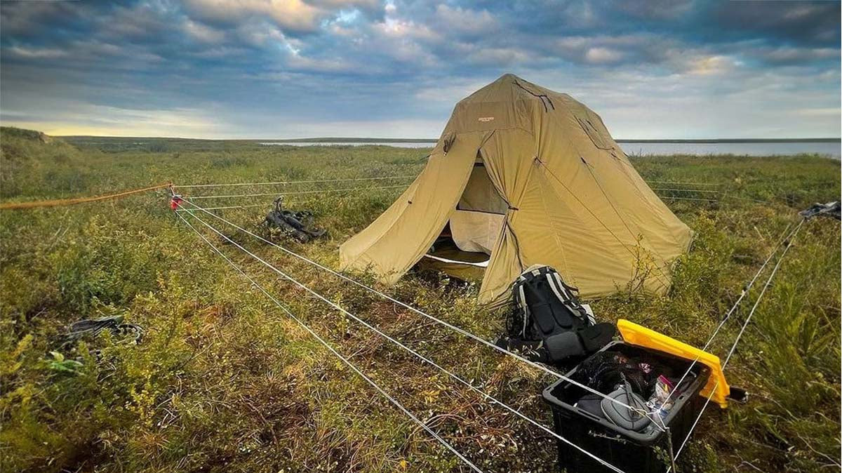 Arctic Oven Nunatak Apex hot tent basecamp in the Maclaren River Valley, Alaska